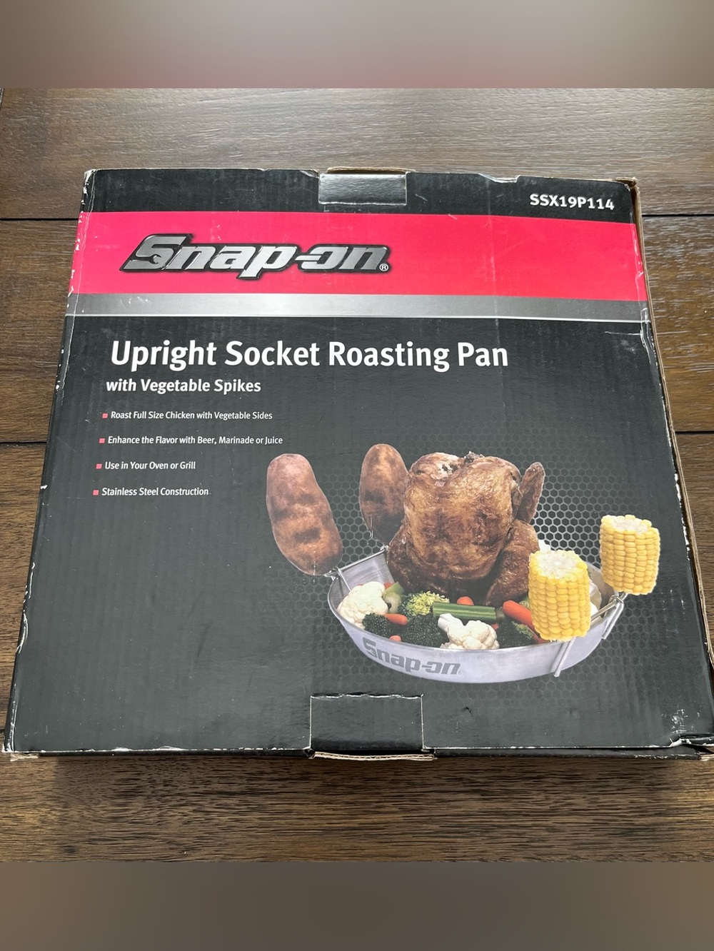 Snap-on Tools Upright Socket Beer Can Chicken Roasting Pan With Veg Spikes: New!